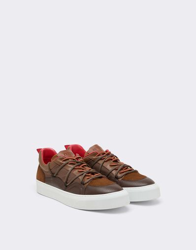 Ferrari Zapatillas bajas de piel lisa y ante Caffè CSMLT0006XA00015f
