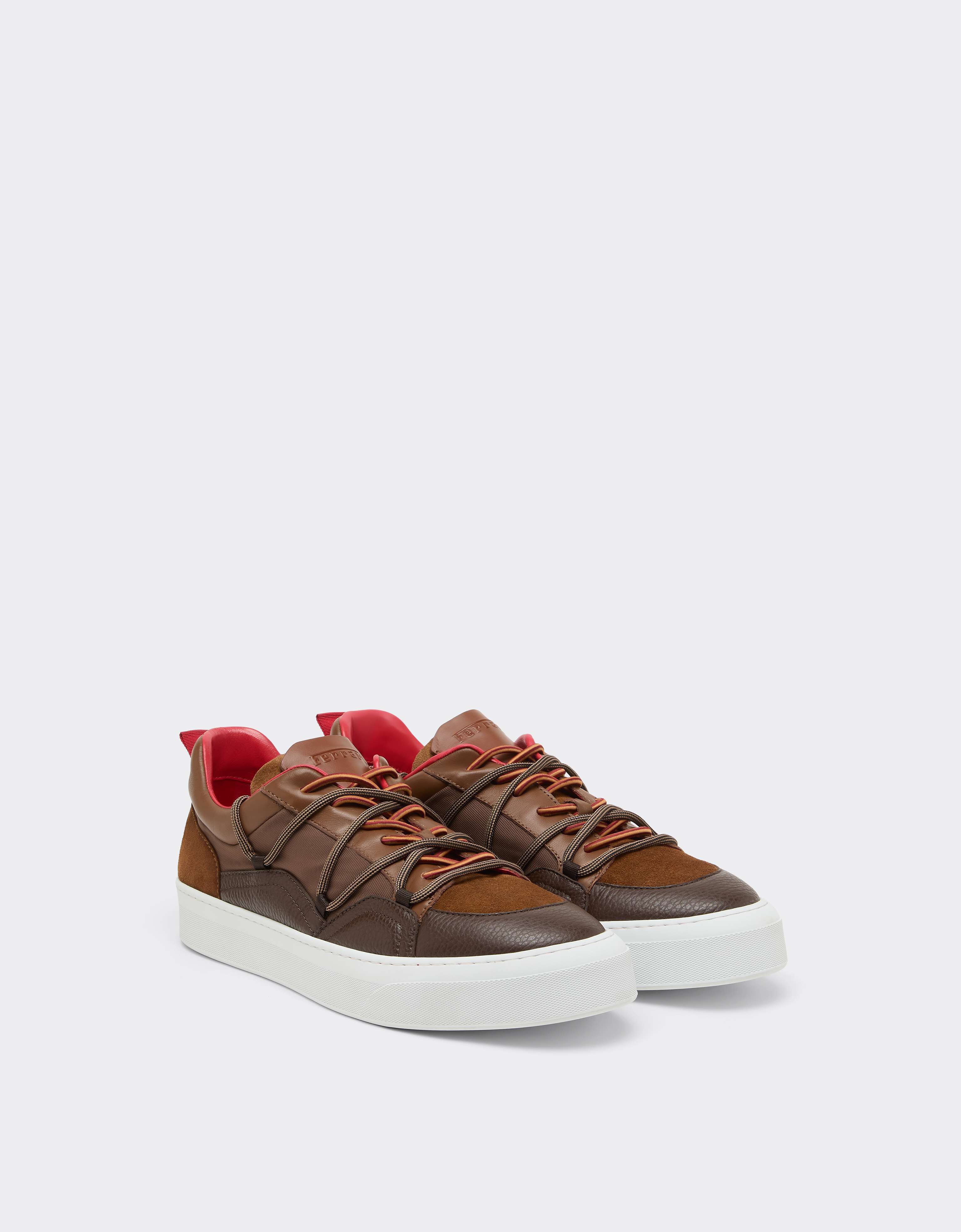 Low-top trainers in smooth and suede leather Ferrari Low-top trainers in smooth and suede leather Caffè CSMLT0006XA00015f