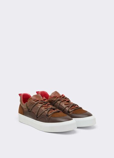 Low-top trainers in smooth and suede leather Ferrari Low-top trainers in smooth and suede leather Caffè CSMLT0006XA00015f