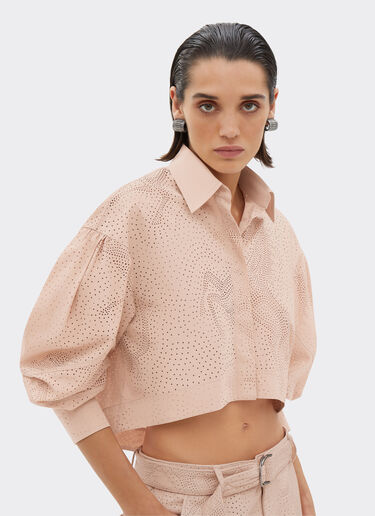 Ferrari Cropped shirt with Prancing Horse perforated pattern Nude 20745f