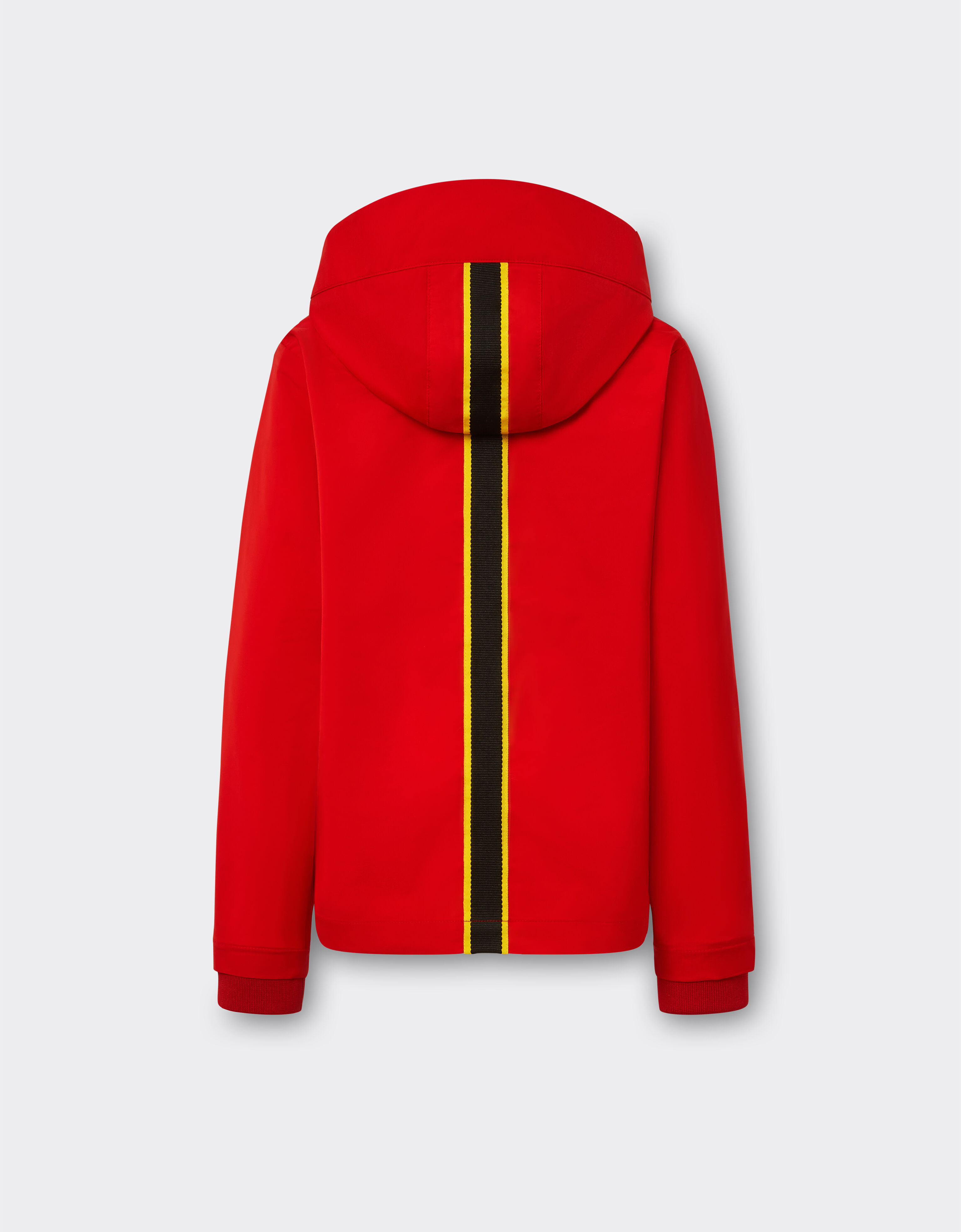 Ferrari Jacket in technical fabric with hood and Ferrari Shield detail Rosso Corsa 48523fK