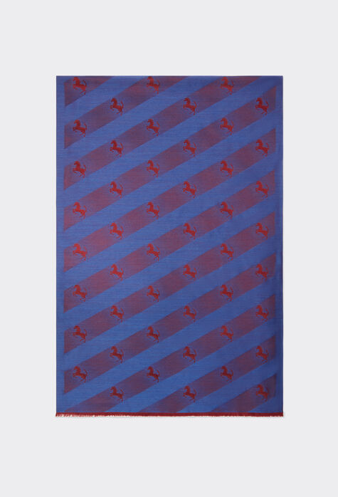 Ferrari 跃马图案羊毛与真丝围巾 古蓝色 47072f