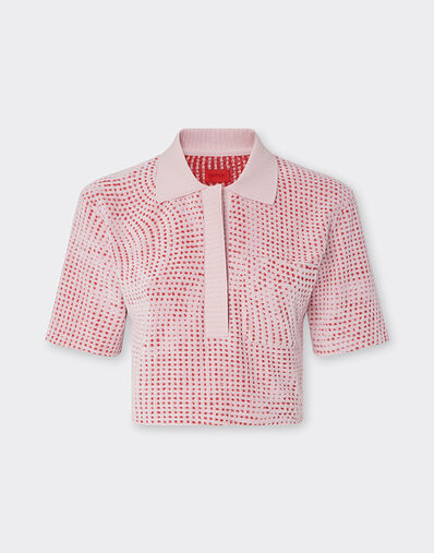 Ferrari Cropped polo shirt in terry jacquard with Cavallino Dots pattern Wisteria 22485f