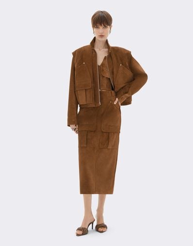 Suede Skirt with Pockets Ferrari Suede Skirt with Pockets Caffè CLWSK0010LCK0003f