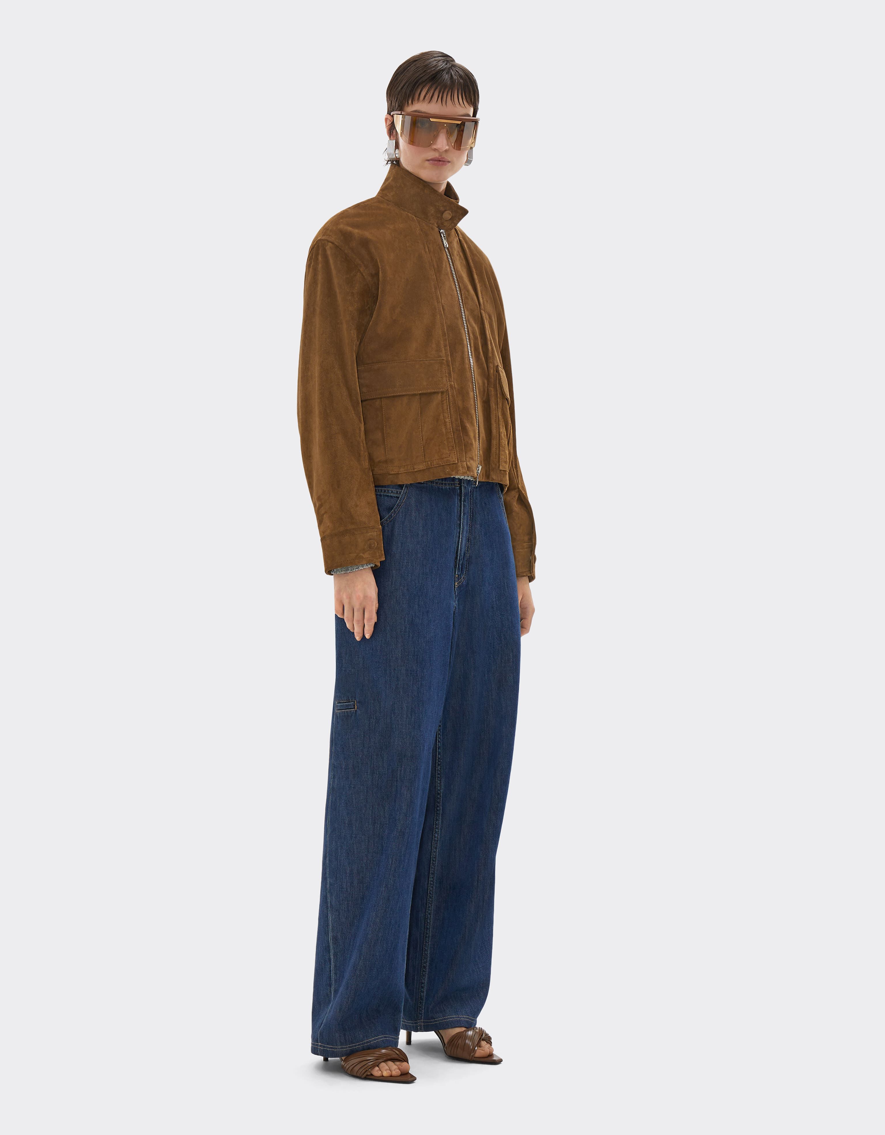 Blouson en cuir suédé à épaules oversize Ferrari Blouson en cuir suédé à épaules oversize Caffè CLWOU0011LCK0003f
