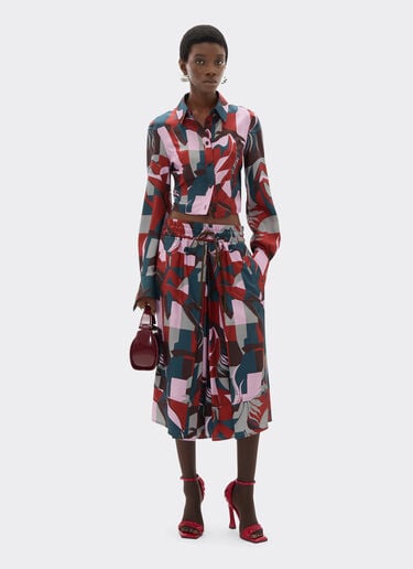 Silk skirt with color block Cavallino print Ferrari Silk skirt with color block Cavallino print Peacock 22650f