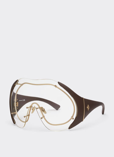 Ferrari Sunglasses in gold-tone metal and brown leather with transparent shield Beige LA01Nf