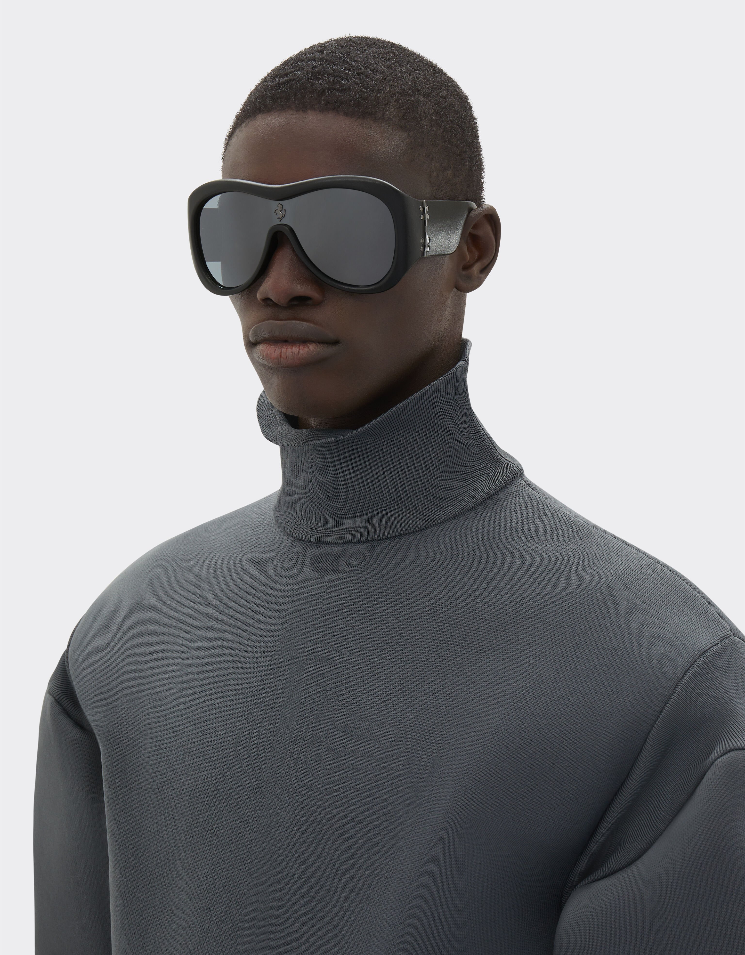 Ferrari Limited Edition Ferrari black leather covered sunglasses with black mirror lens Black F1245f