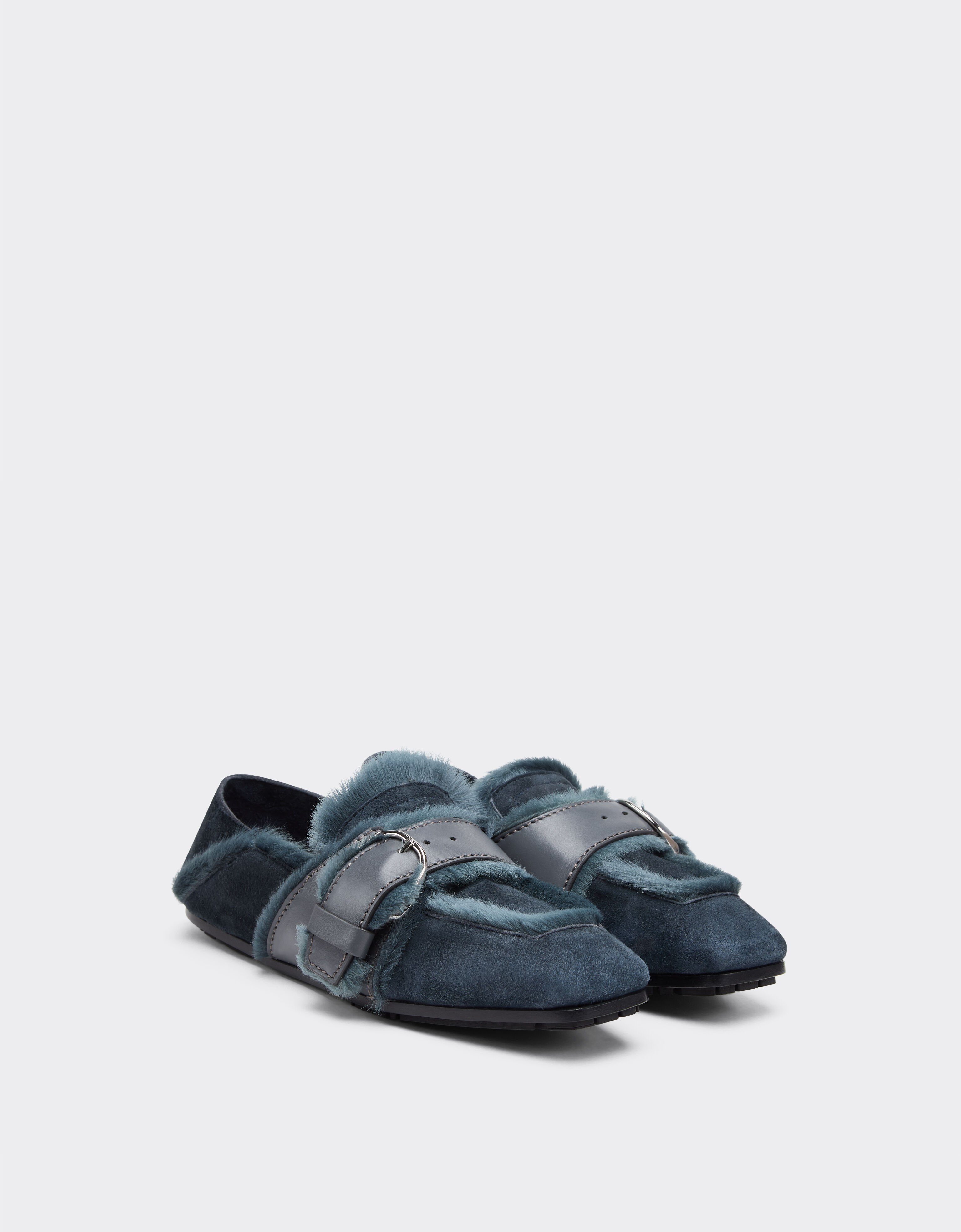 Ferrari Suede moccasin with fur edging Peacock 49162f