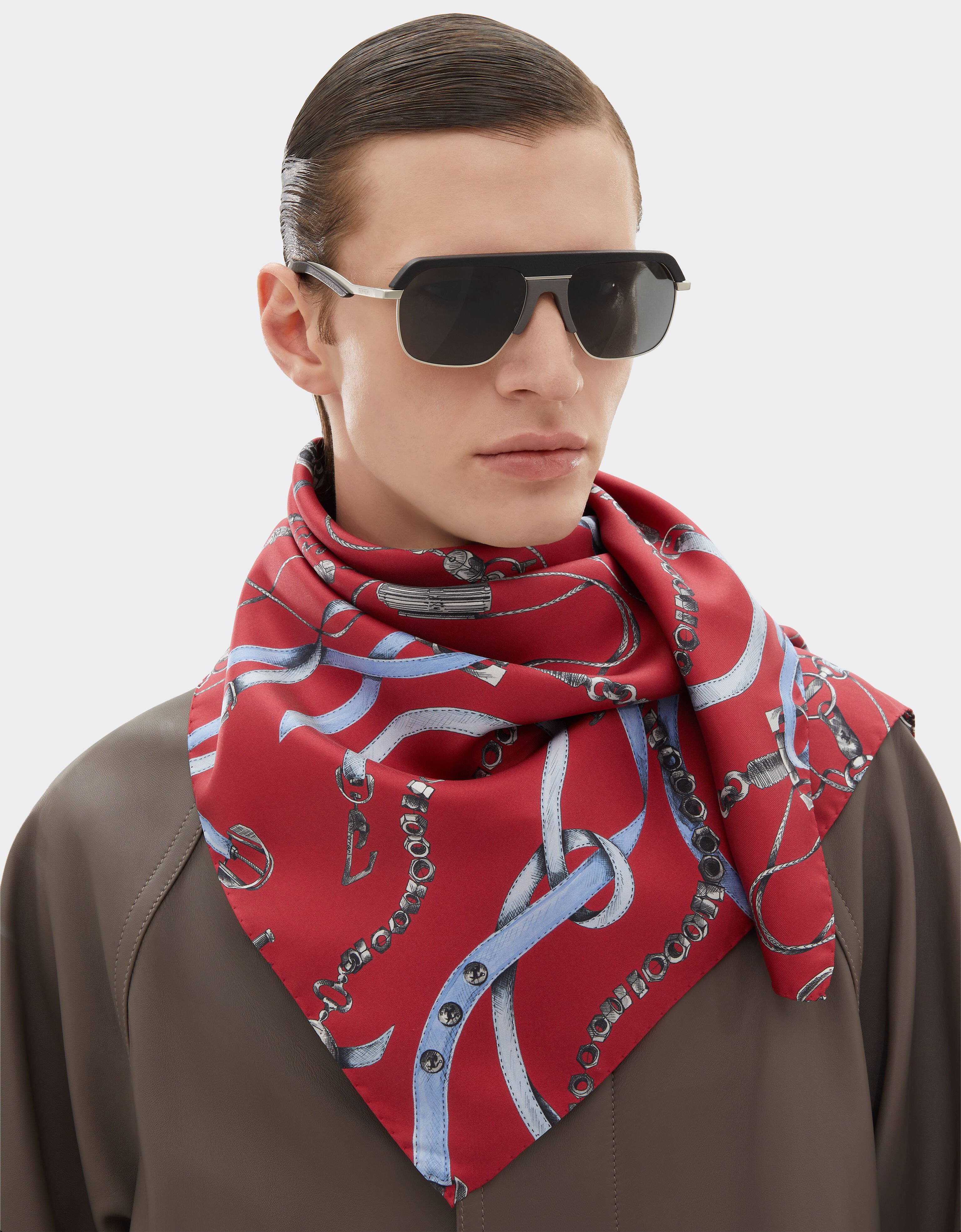 Ferrari Silk twill scarf with Ferrari Closet print Maison Red 50613f