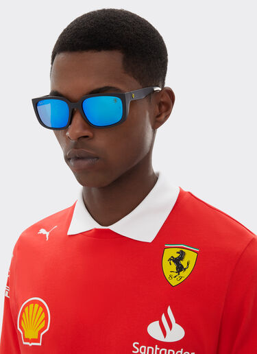 Ferrari Ray-Ban für Scuderia Ferrari RB4443M in schwarzem PEEK mit grün verspiegelten, blau polarisierten Gläsern Mattschwarz F1517f