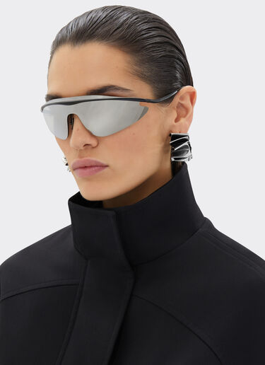 Ferrari Ferrari shield sunglasses in black metal with silver mirror lens Black Matt F1528f