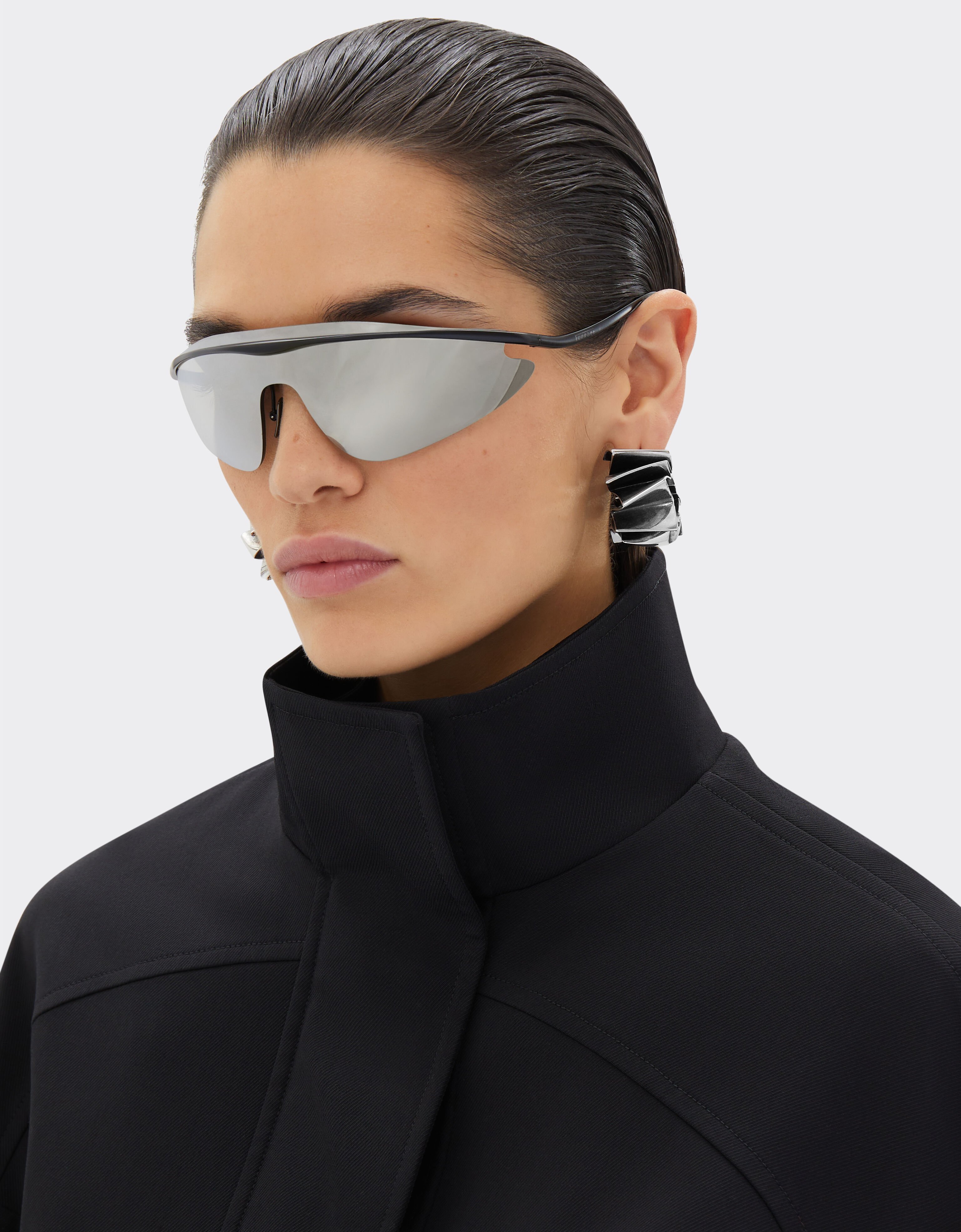 Ferrari Ferrari shield sunglasses in black metal with silver mirror lens Black Matt F1528f