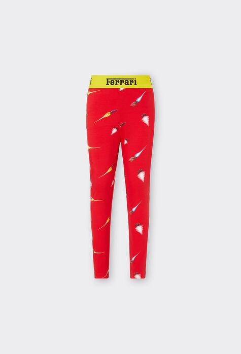 Ferrari Children’s cotton leggings with Ferrari Cars print Rosso Corsa F1151fK