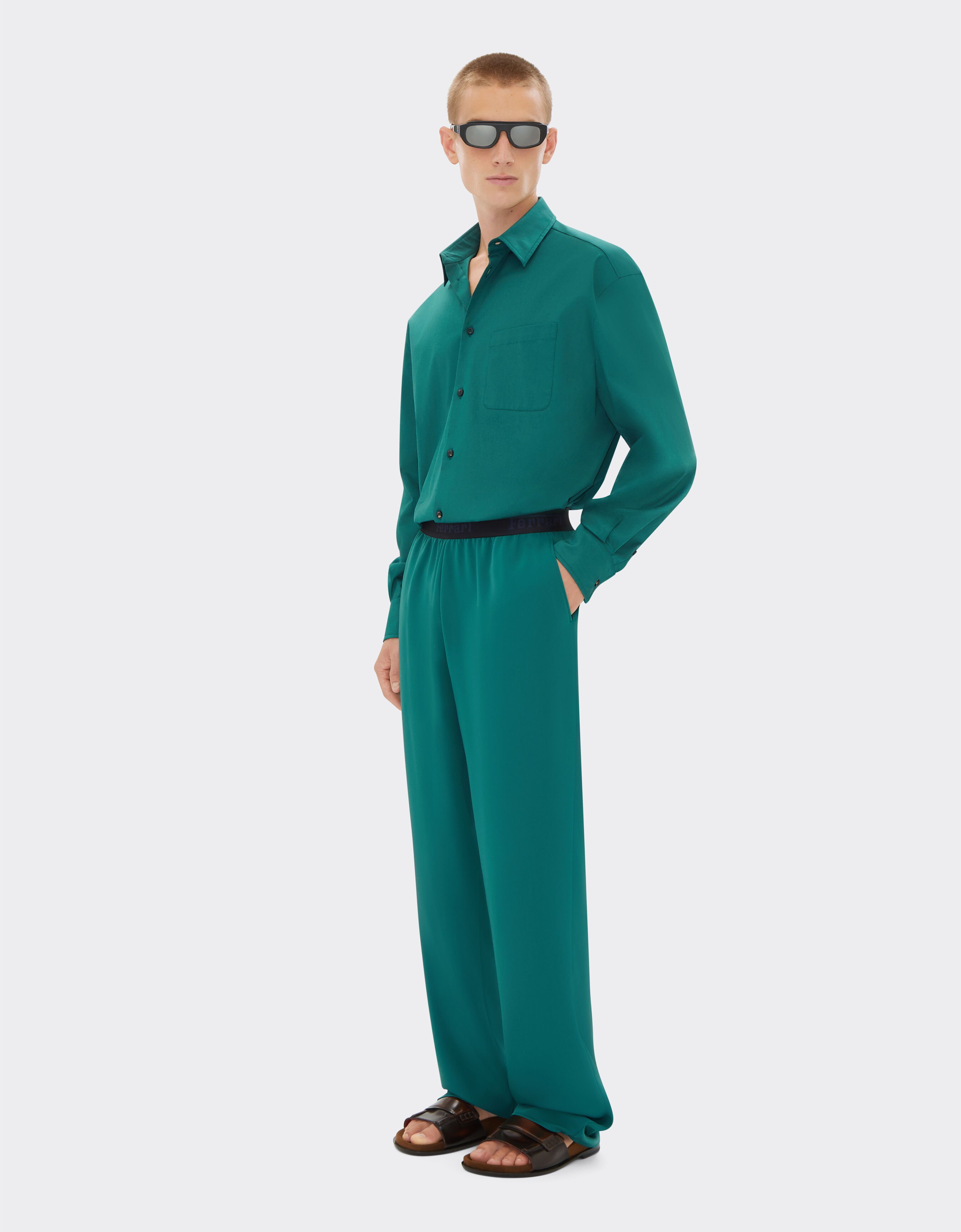 Ferrari Wide-leg trousers in recycled satin Ficus Green 21867f