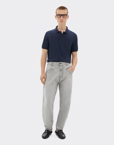 Ferrari Organic cotton piqué polo shirt with Prancing Horse Navy Blue CJMPO0014JCO0053f