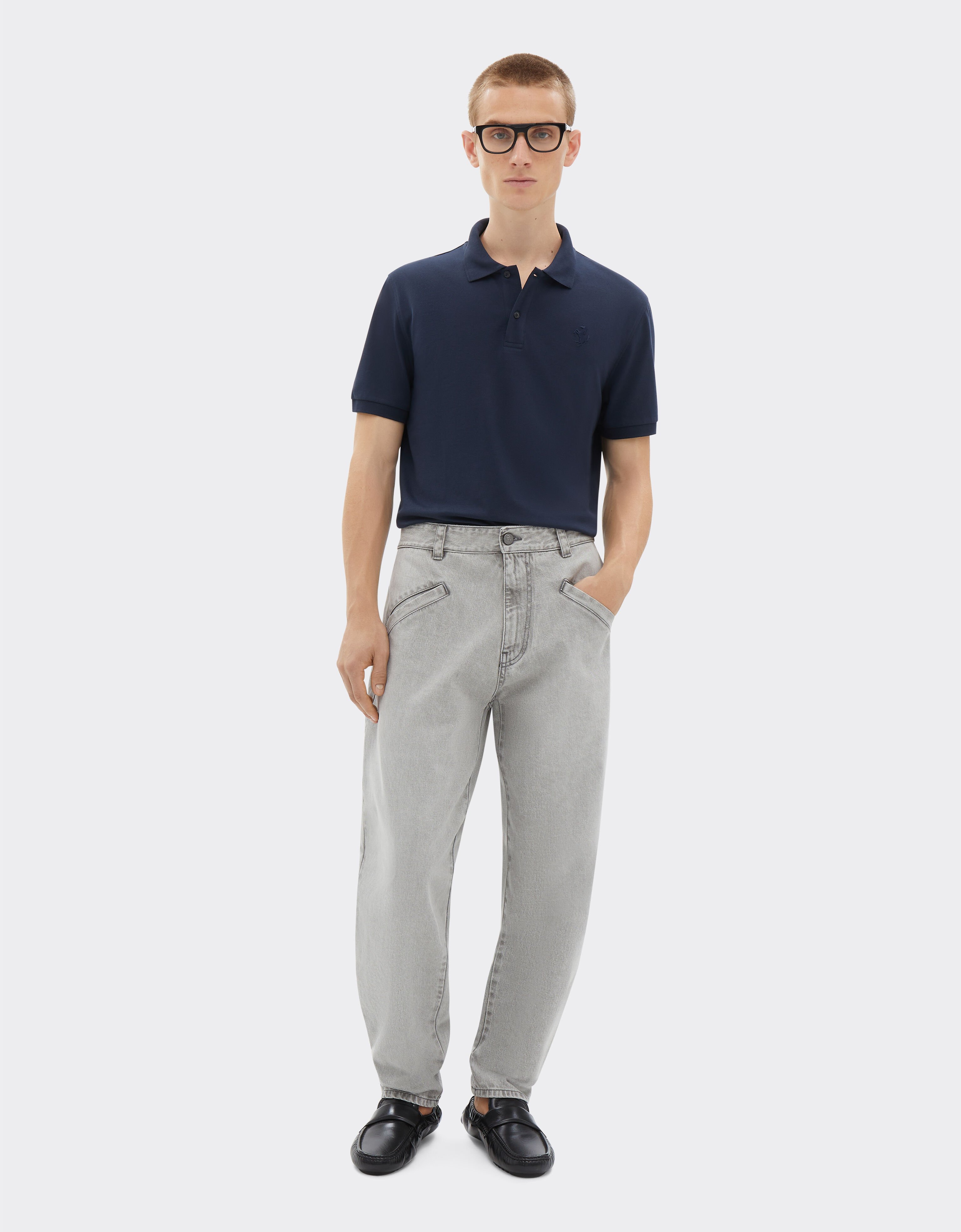Ferrari Organic cotton piqué polo shirt with Prancing Horse Navy Blue CJMPO0014JCO0053f