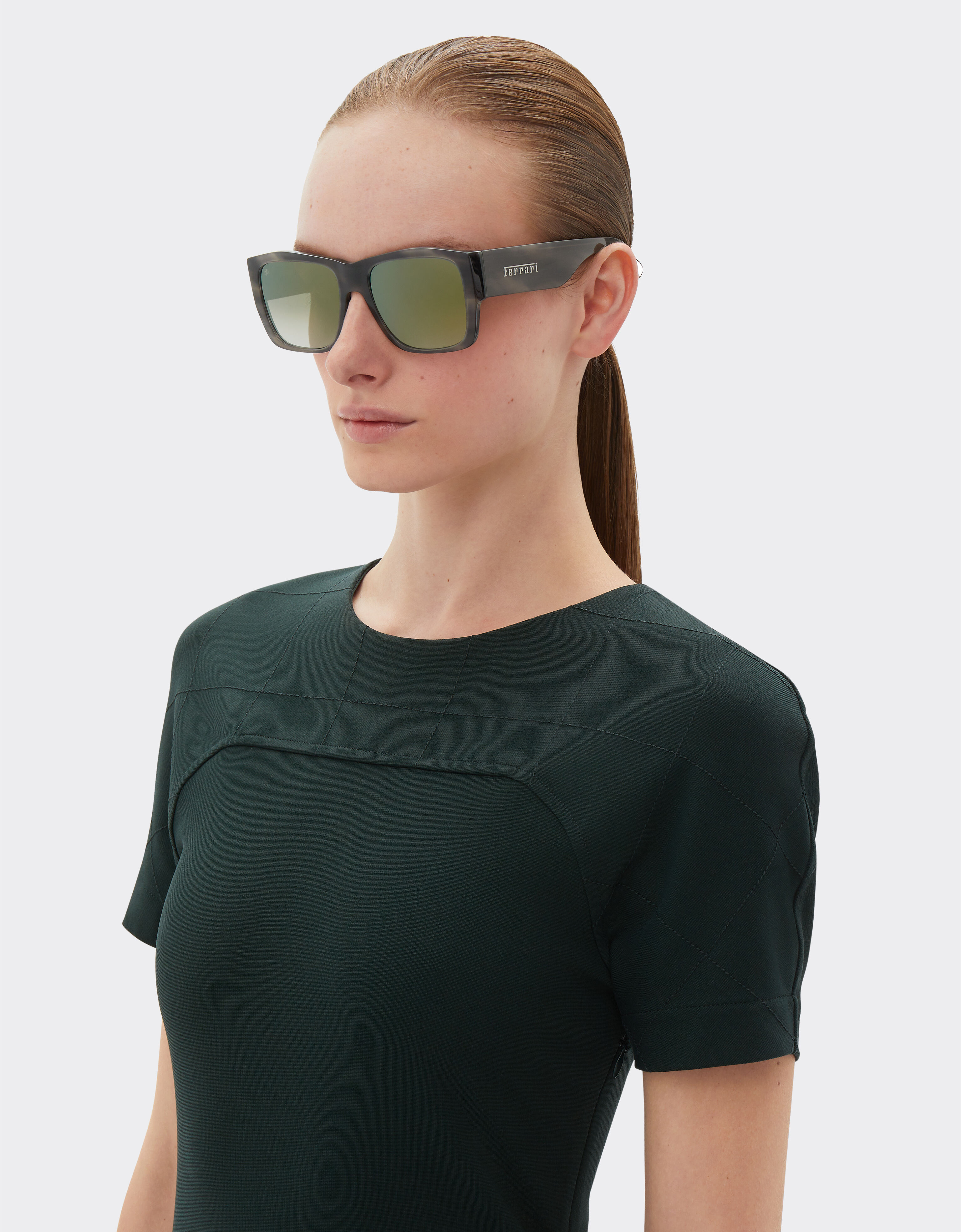Ferrari Ferrari sunglasses in striped grey acetate with gradient green mirror lenses Ingrid F1265f