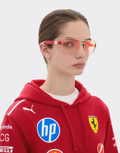Ferrari Ray-Ban for Scuderia Ferrari RB3763M in silver-tone metal and red plastic with red/yellow mirror brown lenses Silver LA01Ef