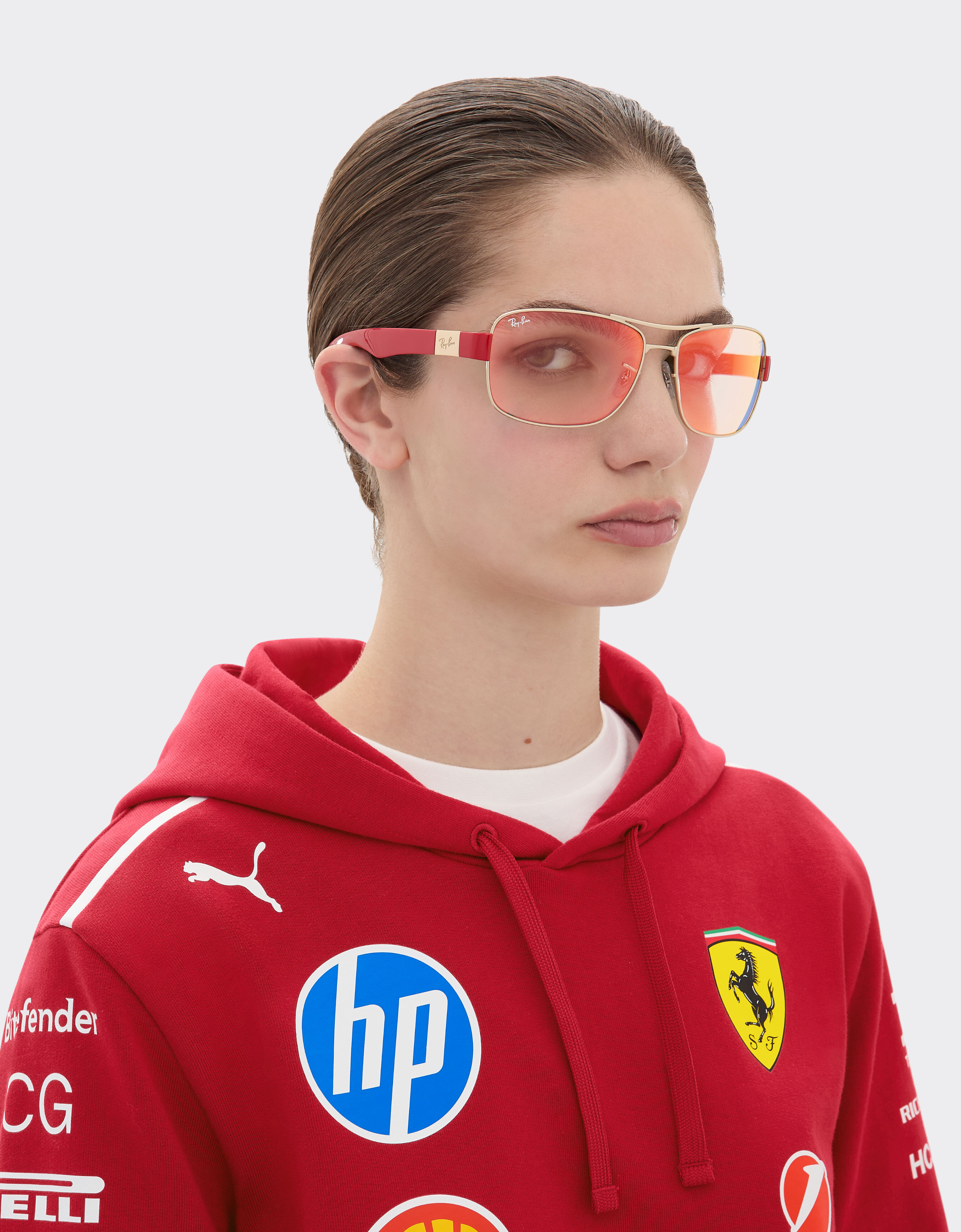 Ferrari Ray-Ban for Scuderia Ferrari RB3763M in silver-tone metal and red plastic with red/yellow mirror brown lenses Silver LA01Ef