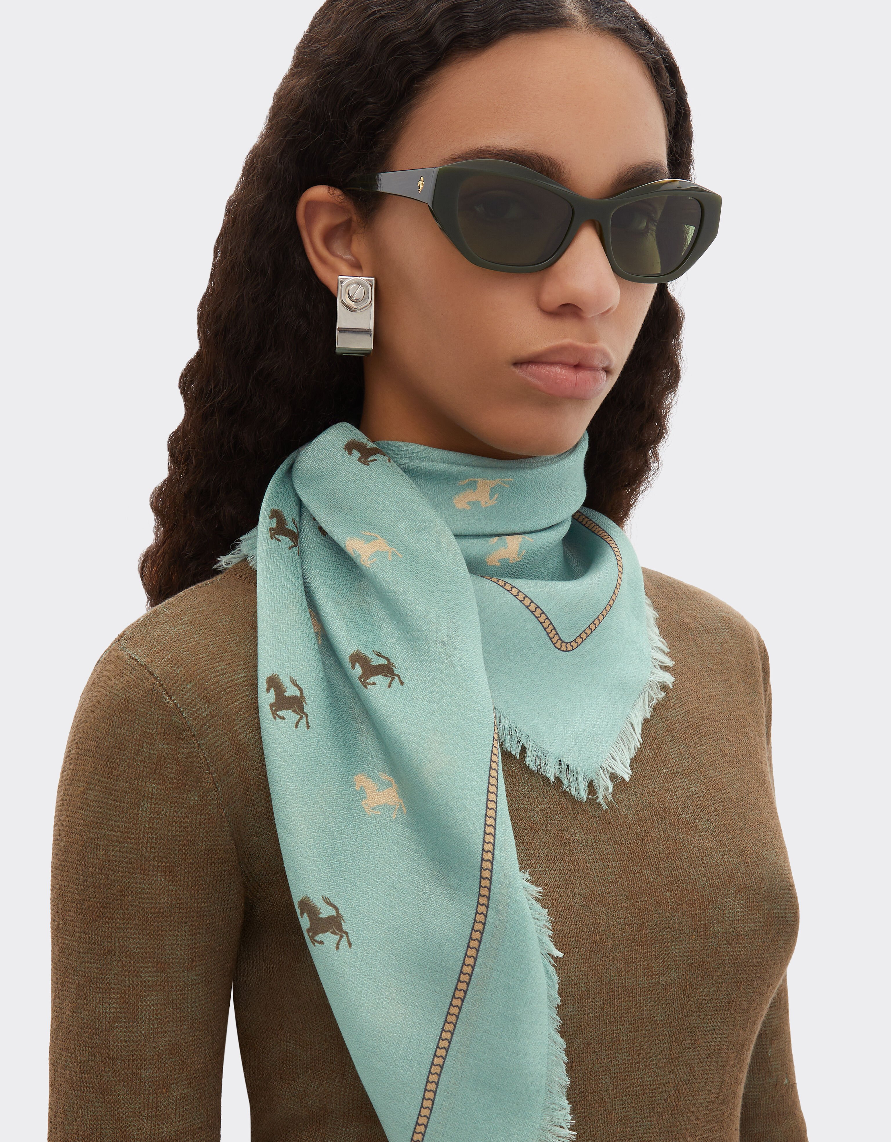 Ferrari Cotton and silk twill scarf Granite Green 50361f