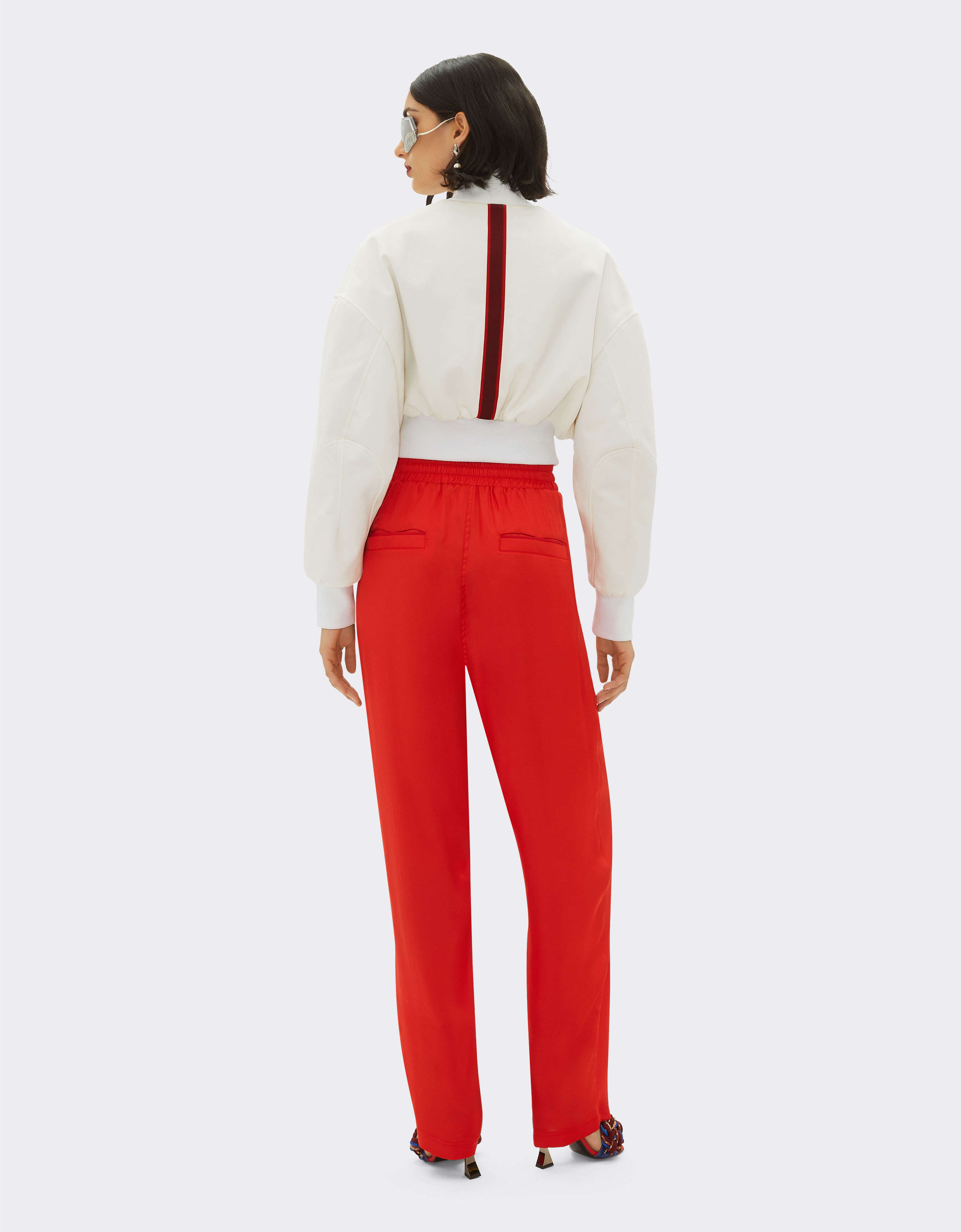 Red silk joggers discount
