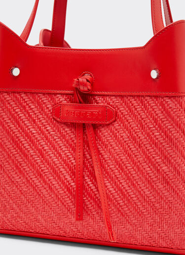 Ferrari Small tote bag in raffia and leather Rosso Dino 49111f