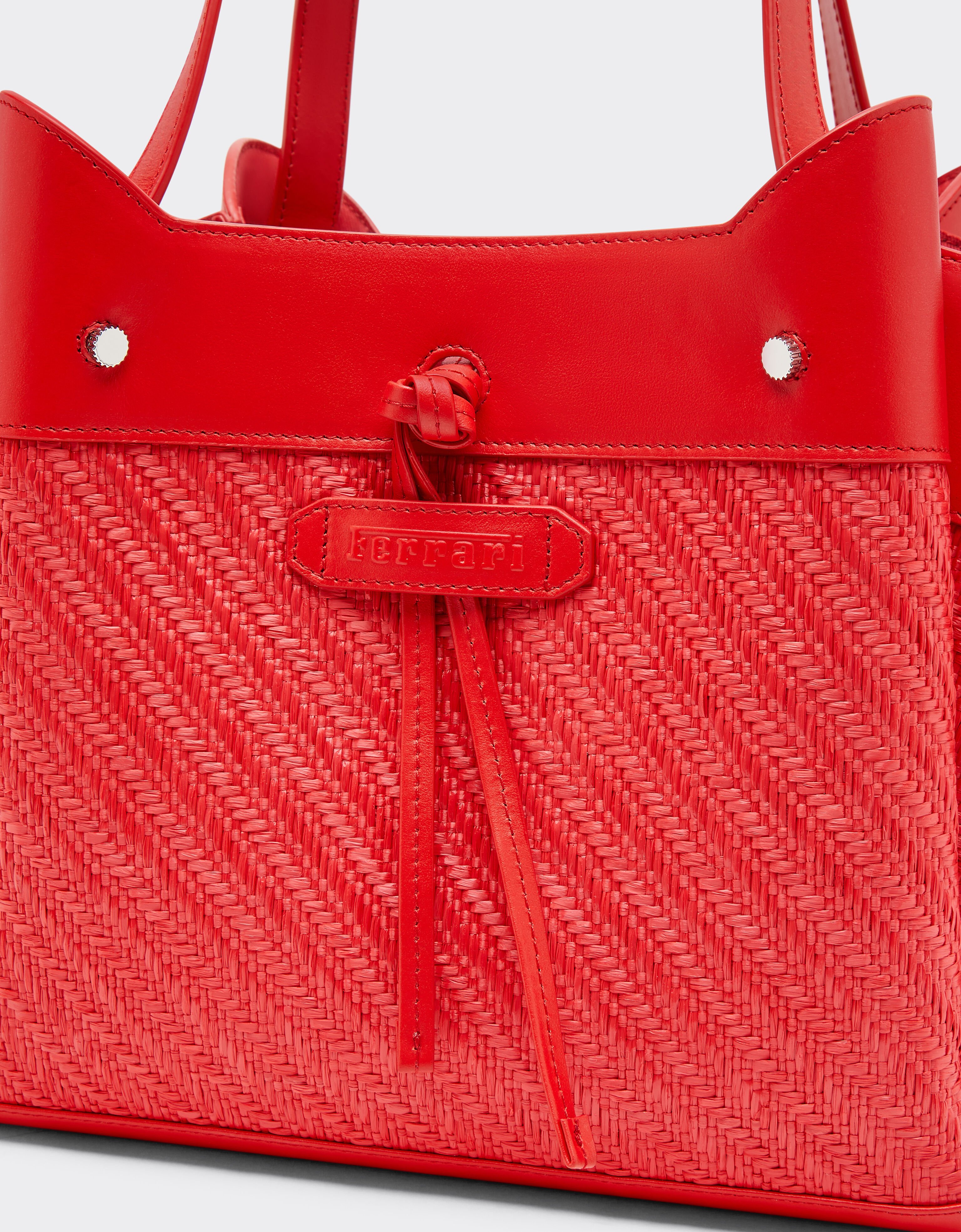Ferrari Small tote bag in raffia and leather Rosso Dino 49111f