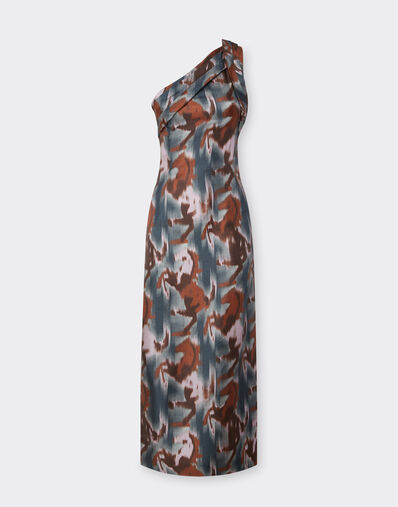 Ferrari Mini dress in silk with Cavallino Ikat print Peacock 22643f