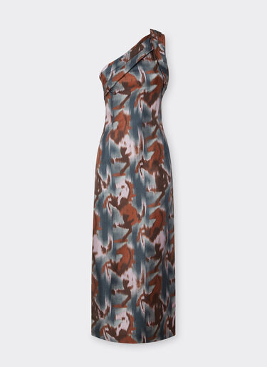 Seidenkleid mit Ikat-Pony-Print Ferrari Seidenkleid mit Ikat-Pony-Print Pfauenblau 22643f
