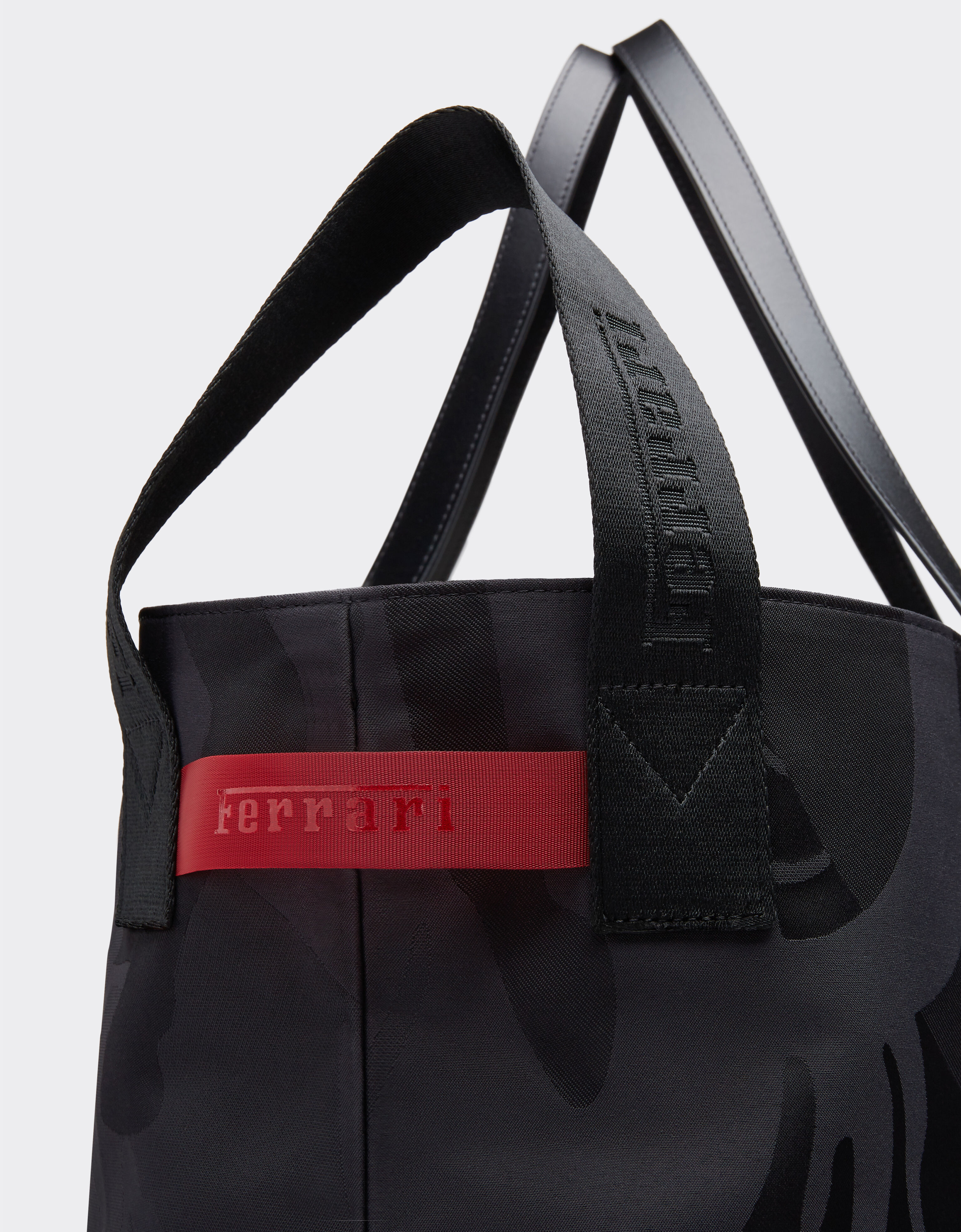 Shopper bag in camouflage Prancing Horse nylon fabric in Black Ferrari