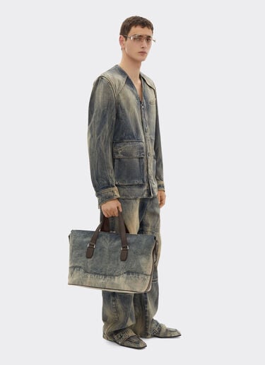 Ferrari Acid-washed denim and leather duffle bag Blu Denim 51329f