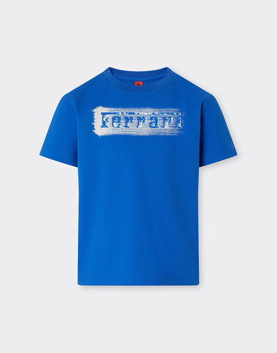 Ferrari Cotton T-shirt with brushed-effect Ferrari logo Klein Blue 22464fK