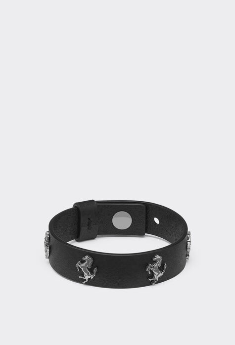 Ferrari Leather bracelet with metal studs featuring the Prancing Horse Total Black 20308f