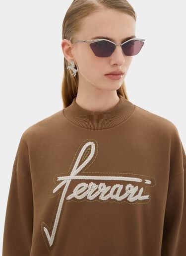Sudadera de cuello redondo de algodón con bordado Ferrari Sudadera de cuello redondo de algodón con bordado Caffè CJWSW0021JCO0046f