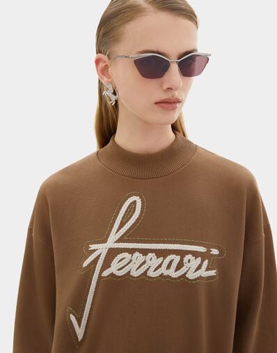 Cotton Crew-neck Sweatshirt with Embroidery Ferrari Cotton Crew-neck Sweatshirt with Embroidery Caffè CJWSW0021JCO0046f