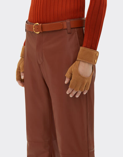 Ferrari Fingerless gloves in suede Hazelnut 22213f