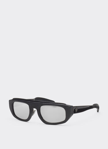 Ferrari Lunettes de soleil Ferrari en acétate et cuir noir avec verres miroir argentés Noir F1543f