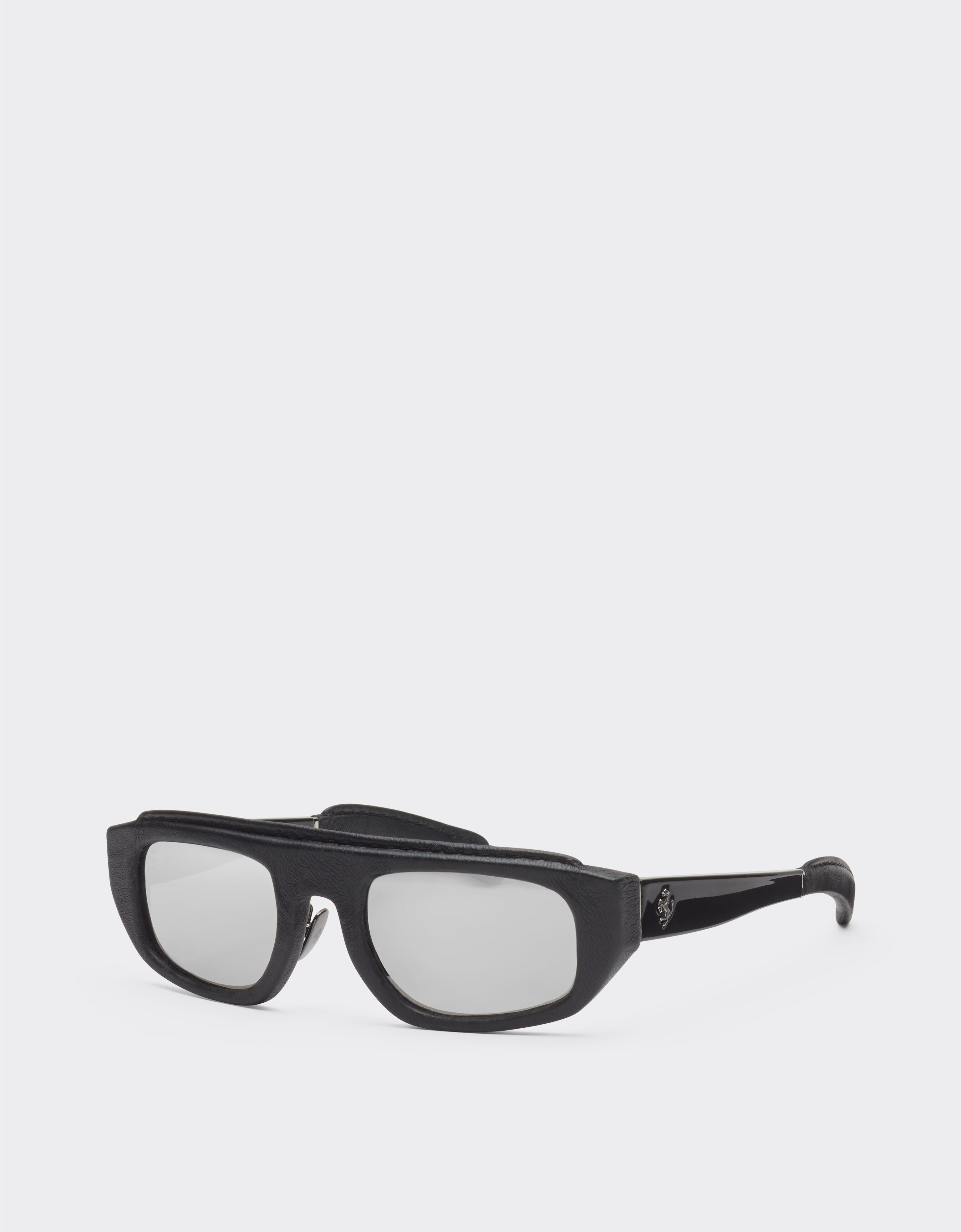 Ferrari Lunettes de soleil Ferrari en acétate et cuir noir avec verres miroir argentés Noir F1543f