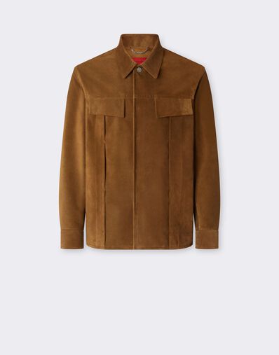 Ferrari Suede Overshirt with Writing Effect Caffè CLMOV0001LCK0003f