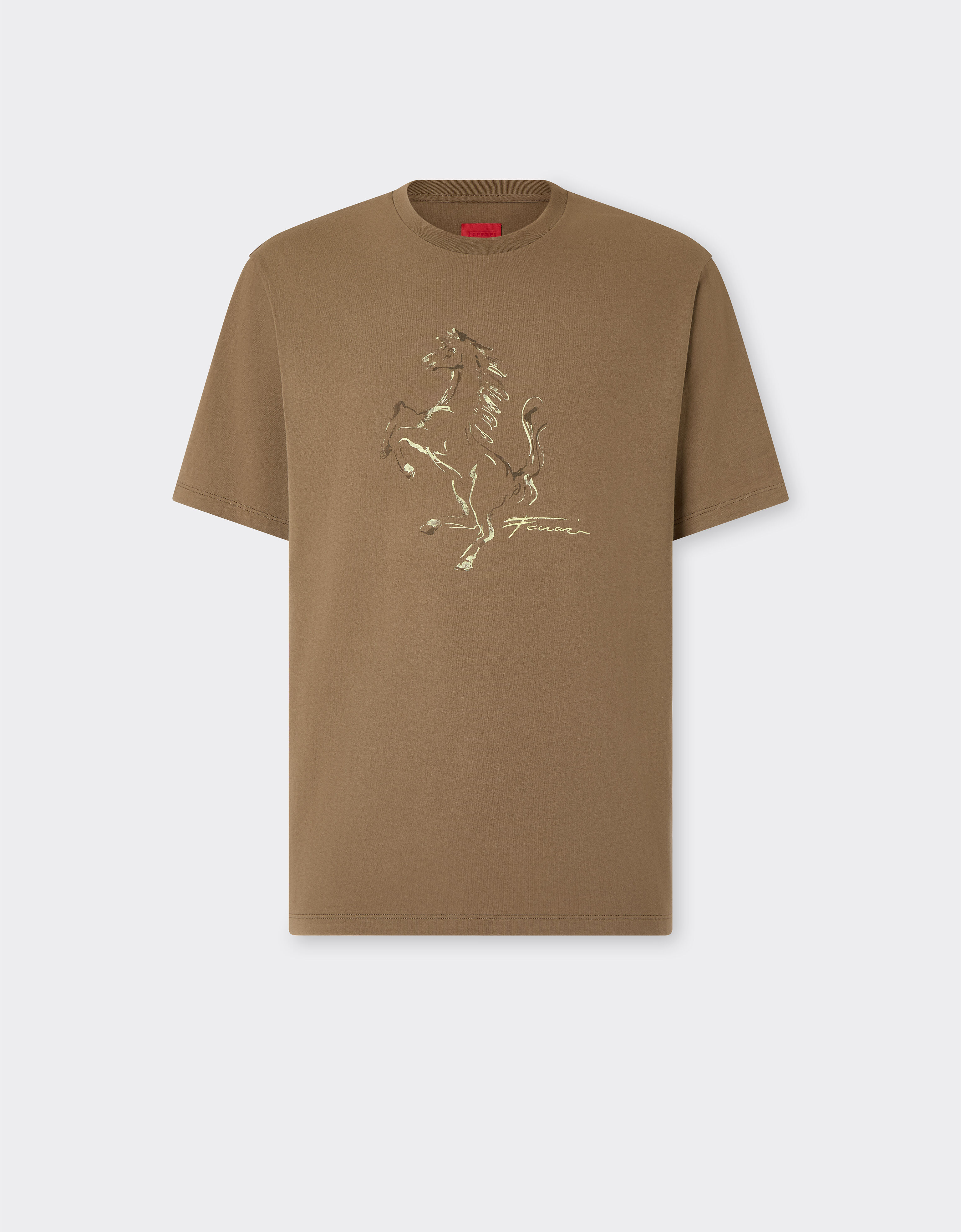 Ferrari Cotton T-shirt with Prancing Horse print Khaki Green 50846f