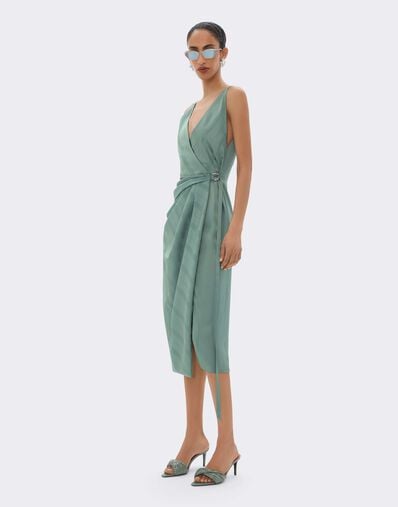 Silk Satin Dress with Pekin Pattern Ferrari Silk Satin Dress with Pekin Pattern Salvia CWWDR0019WAC0001f