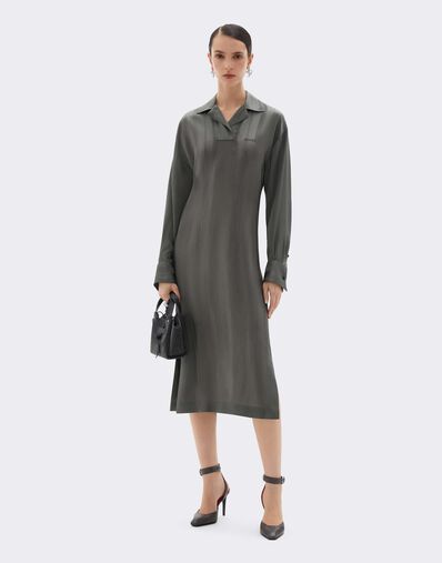 Ferrari Vestido midi de mezcla de seda jacquard con rayas Pekín Verde piombo CWWDR0033WAC0001f