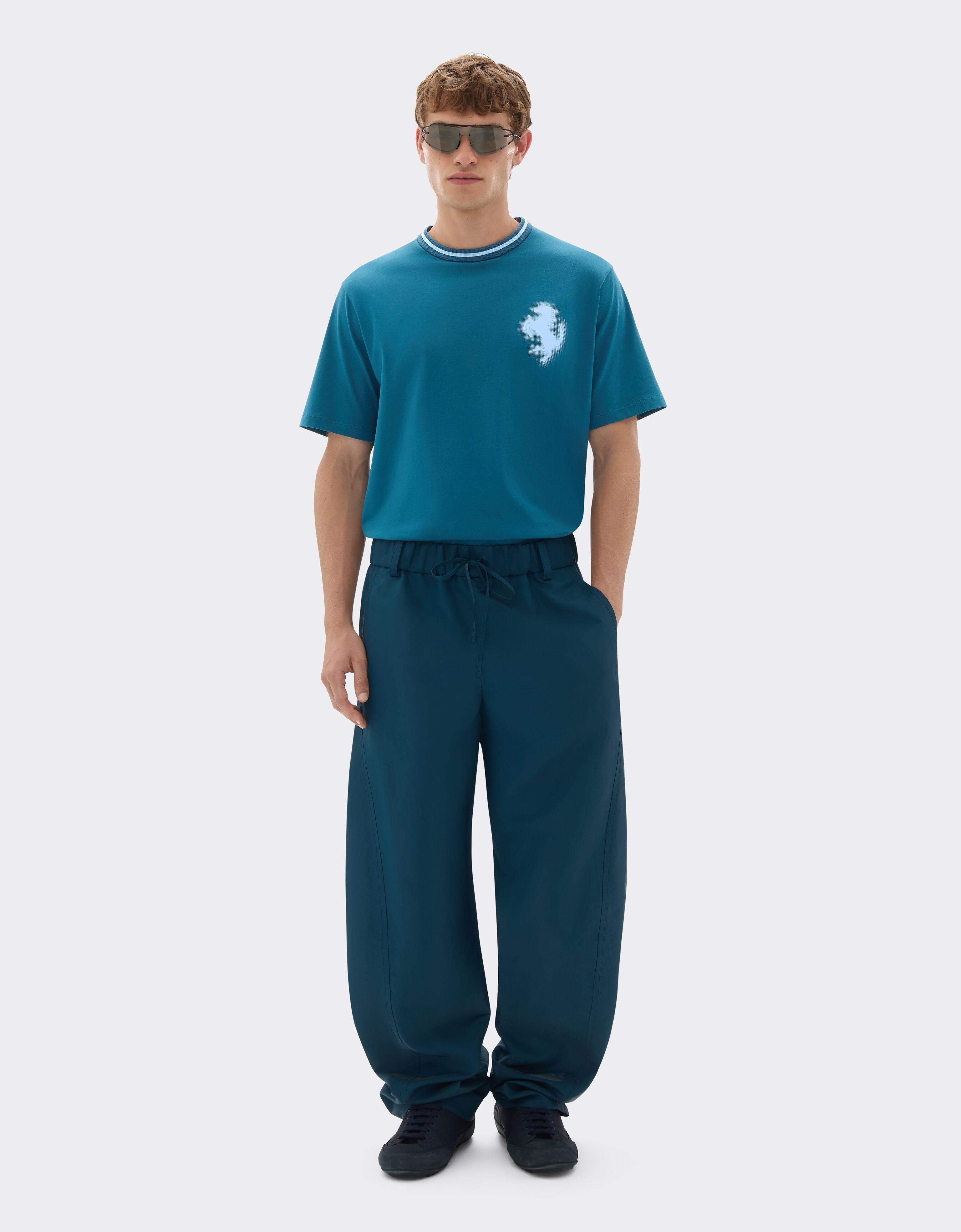 Ferrari Cotton T-shirt with embossed Prancing Horse Peacock 49119f