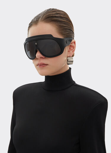 Ferrari Black Ferrari Limited Edition shield sunglasses in injected material and leather with dark grey lens Black F1581f