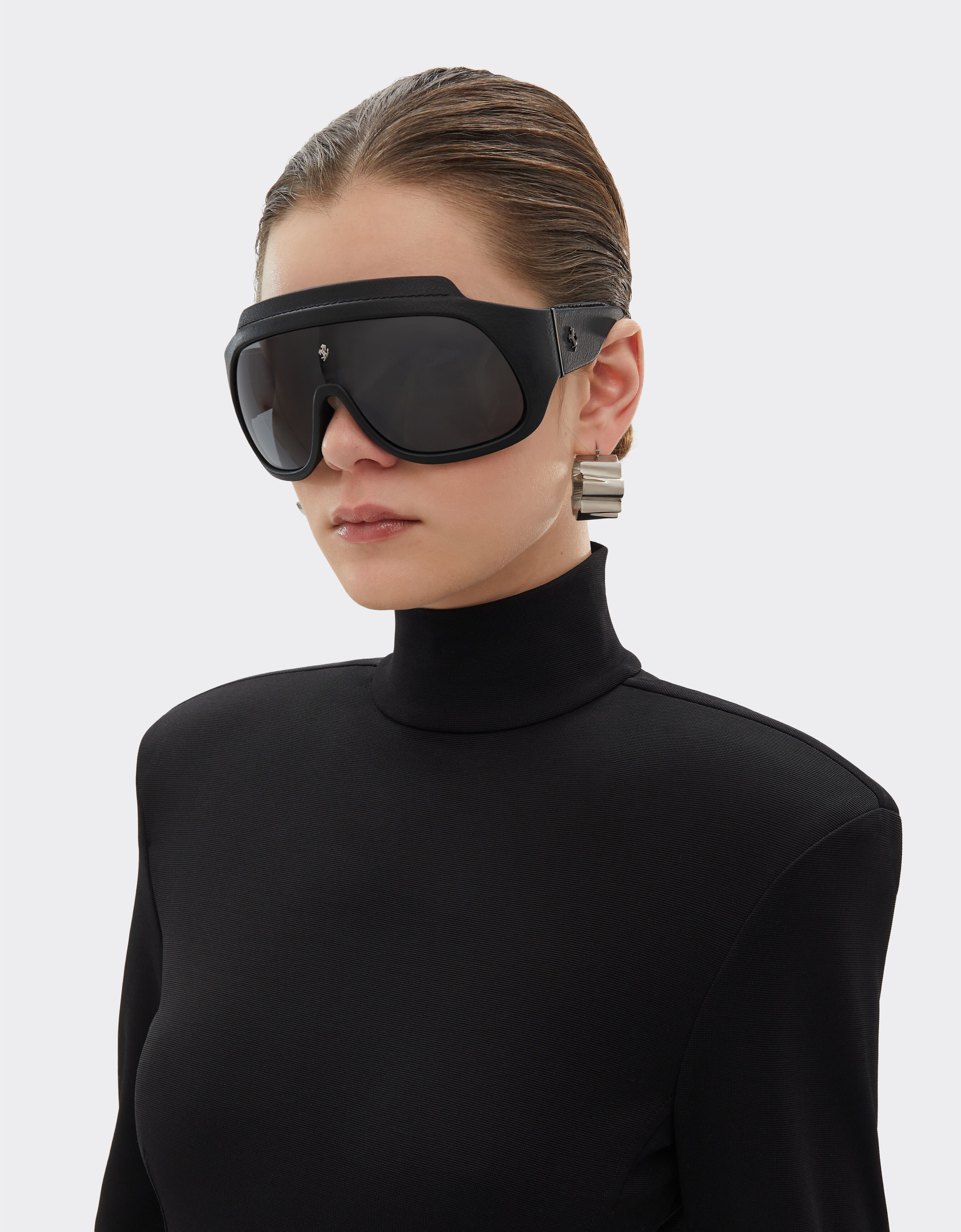 Ferrari Black Ferrari Limited Edition shield sunglasses in injected material and leather with dark grey lens Black F1581f