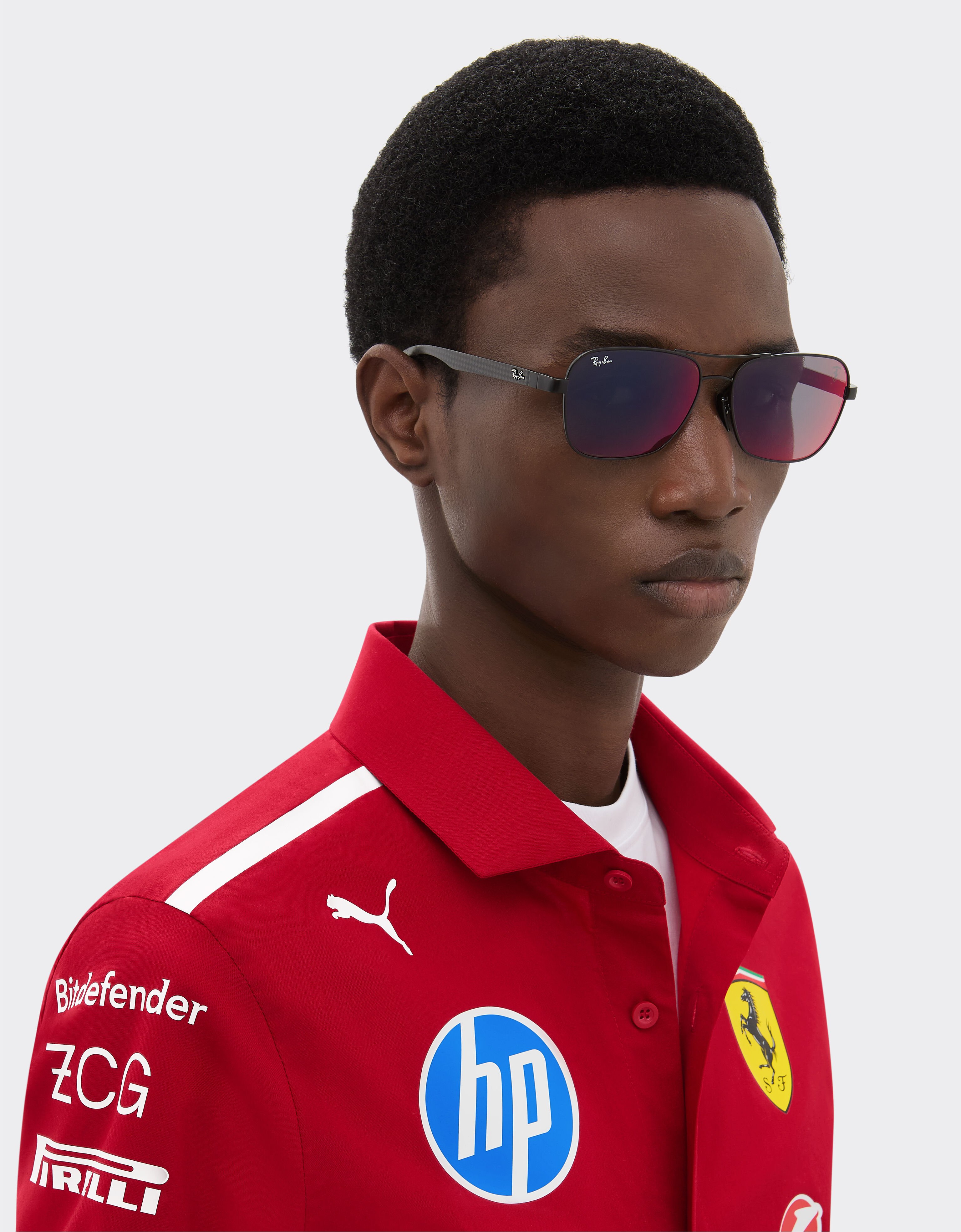 Ferrari Ray-Ban for Scuderia Ferrari RB8336M in matt black metal and dark carbon fibre with blue/red mirror dark grey lenses Black Matt LA02Bf