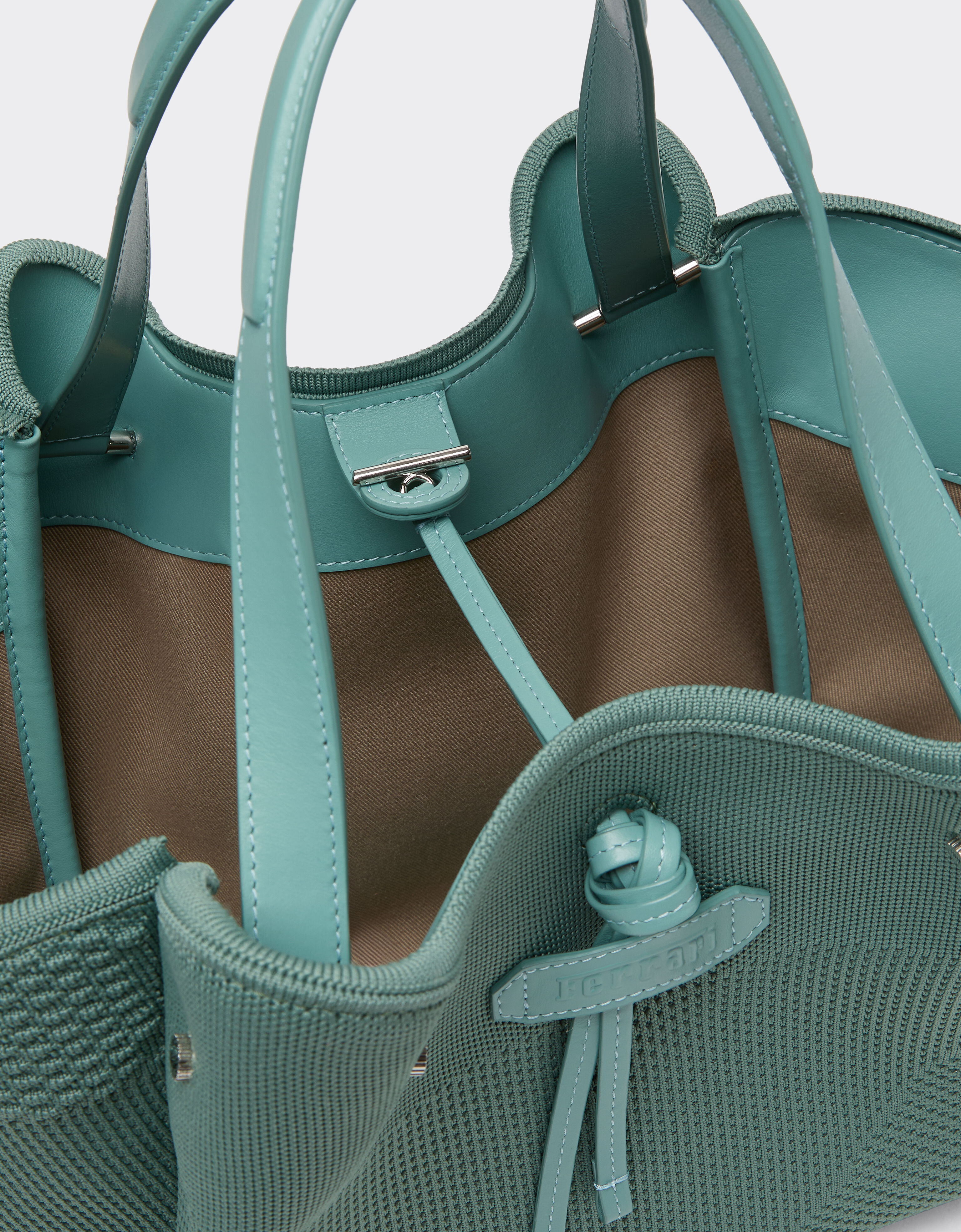 Ferrari Ferrari small tote bag in mesh and leather Granite Green 50416f