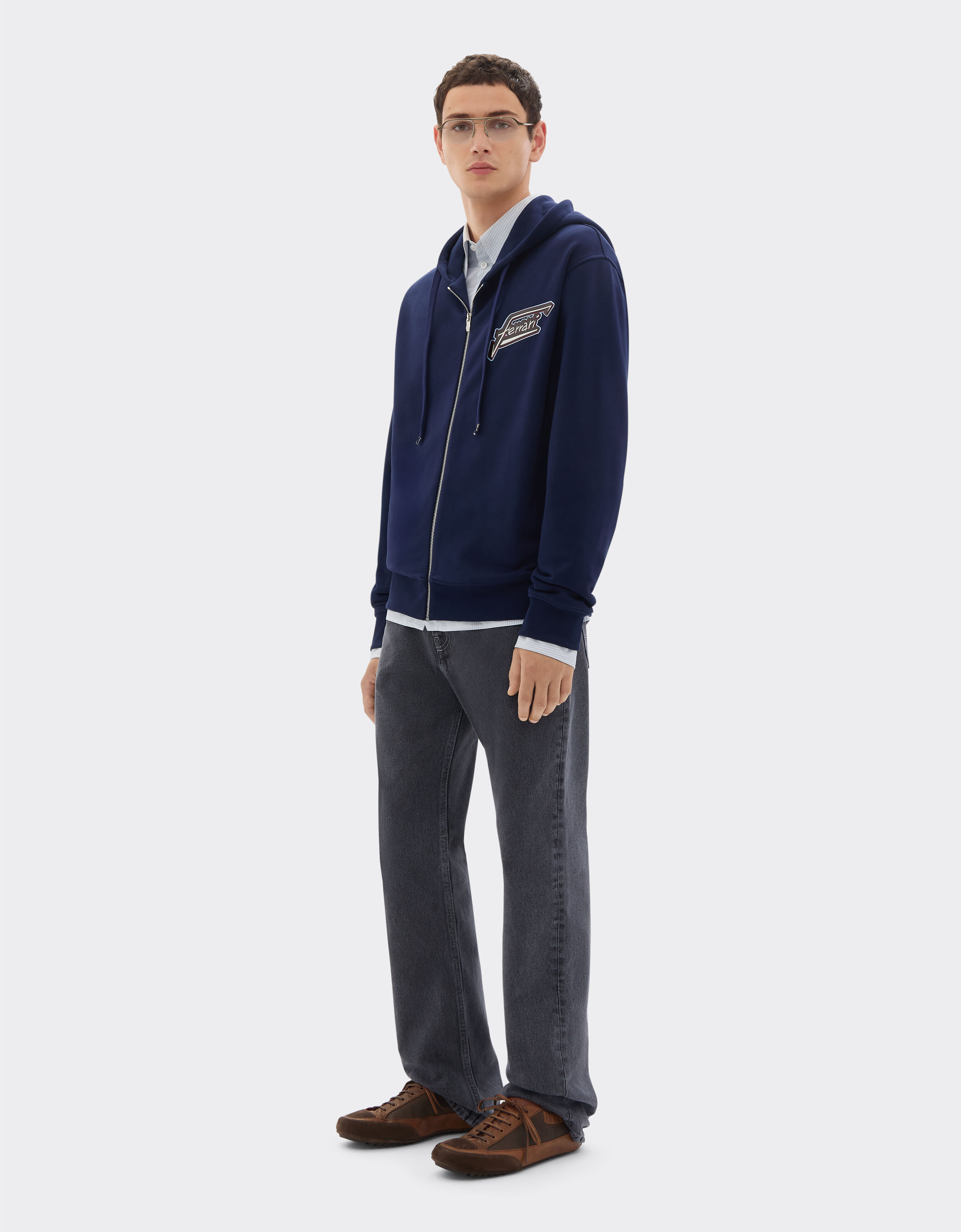 Ferrari Cotton sweatshirt with zip and Ferrari patch Ultramarine 50823f