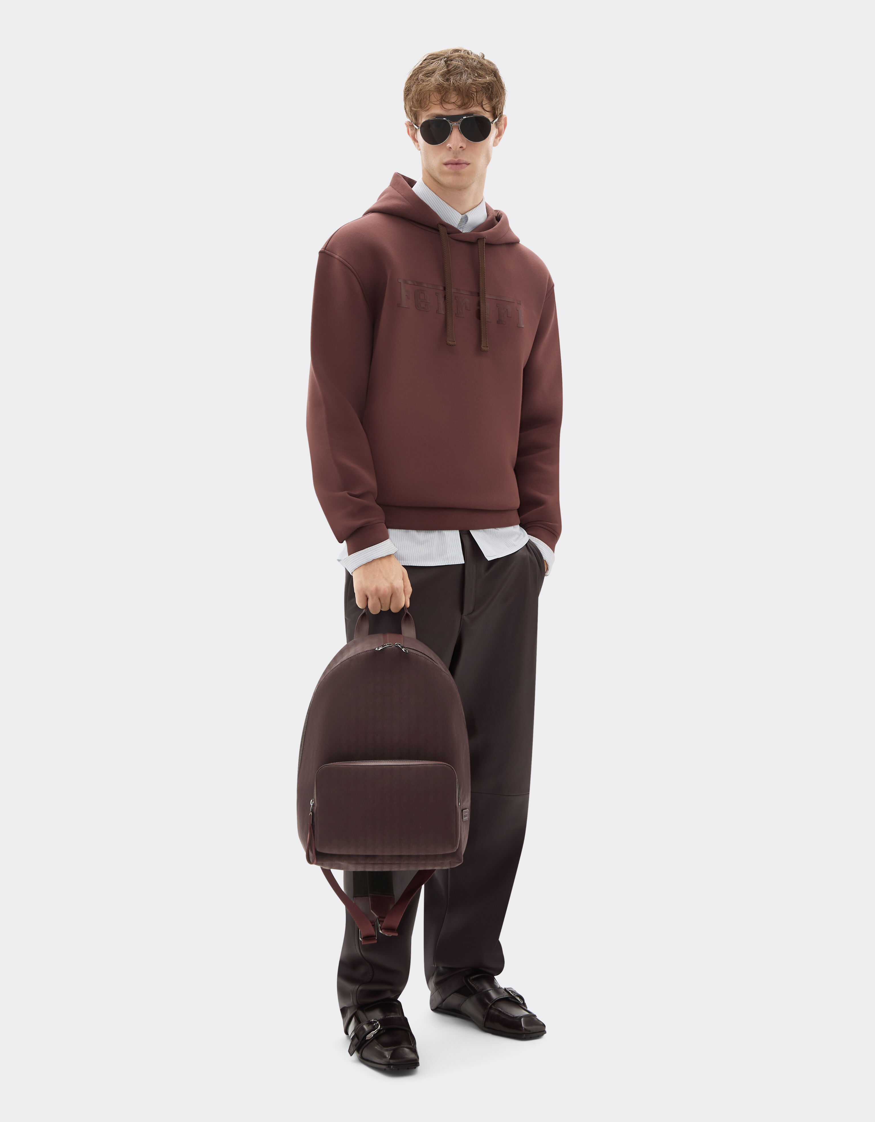 Ferrari Q-Cycle® jacquard backpack with Cavallino pattern Mahogany 49136f